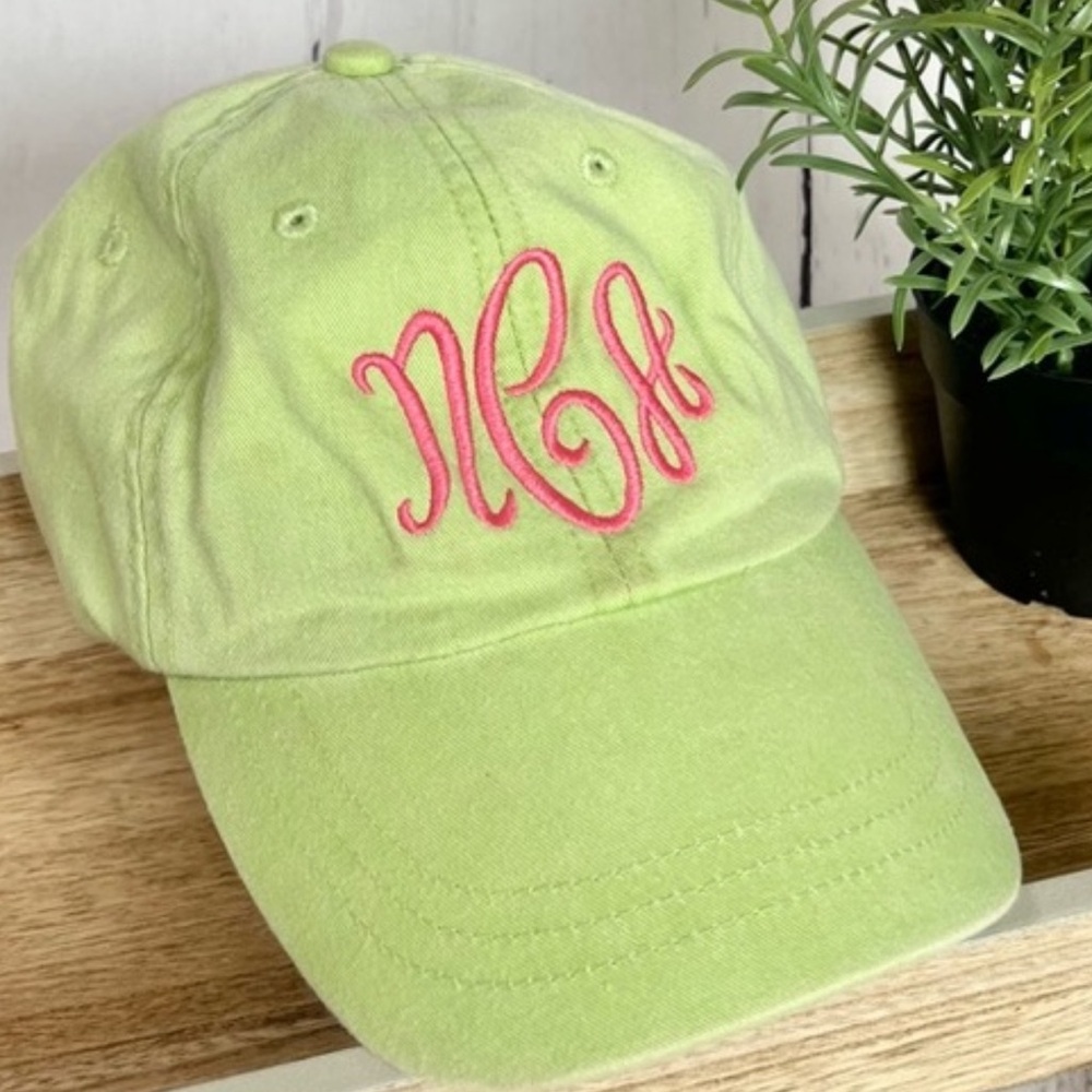 NCA National Cheerleading Association baseball cap bright green and pink